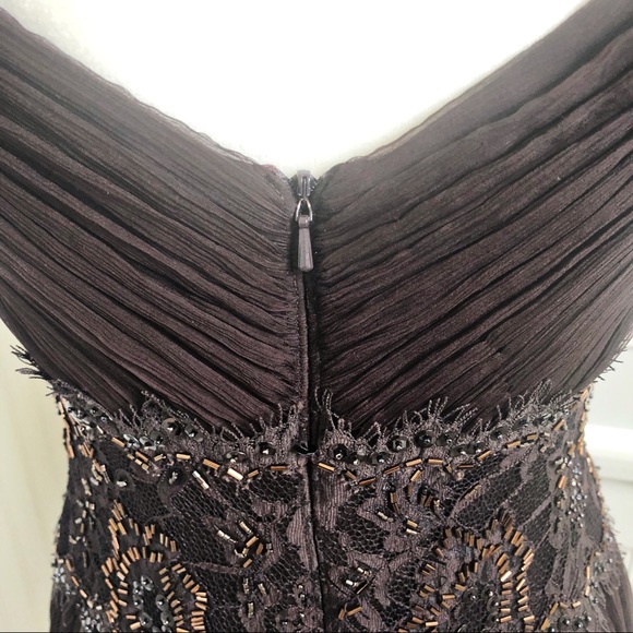 Tadashi Dark Brown Beaded Silk Cocktail Dress Sz 6 - Picture 5 of 8